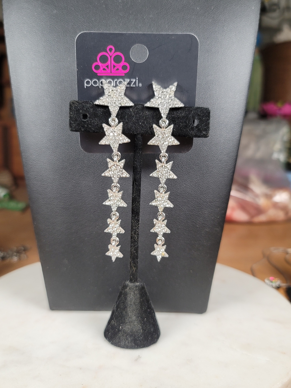 Paparazzi Silver Star Cascade Dangle Earrings - Silver
